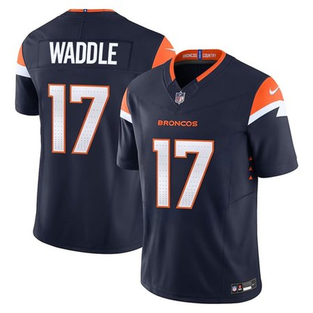 Men's Denver Broncos #17 Jaylen Waddle Navy Vapor F.U.S.E. Limited Stitched Football Jersey Men's Denver Broncos #17 Jaylen Waddle Navy Vapor F.U.S.E. Limited Stitched Football Jersey