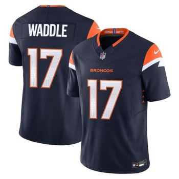 Men's Denver Broncos #17 Jaylen Waddle Navy Vapor F.U.S.E. Limited Stitched Football Jersey Men's Denver Broncos #17 Jaylen Waddle Navy Vapor F.U.S.E. Limited Stitched Football Jersey