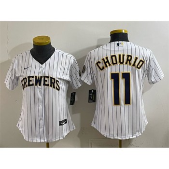 Women's Milwaukee Brewers #11 Jackson Chourio White Cool Base Stitched Jersey