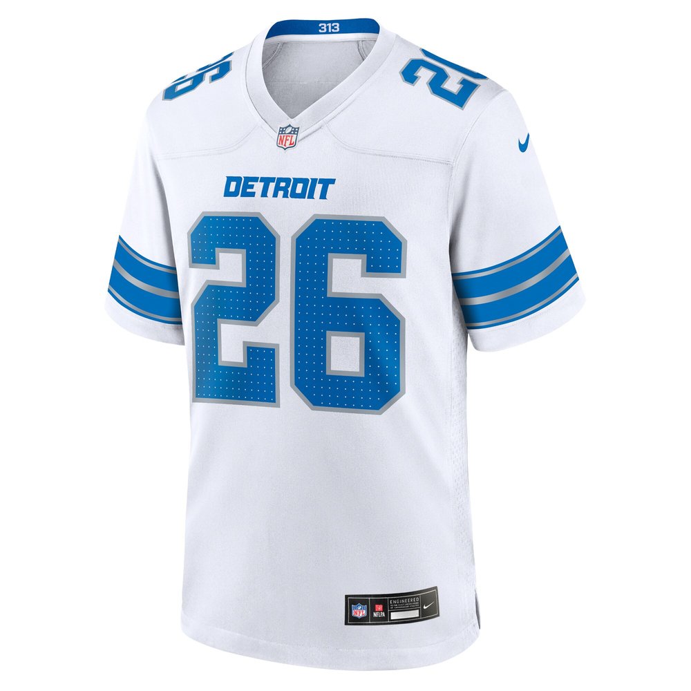 Men's Detroit Lions #26 Jahmyr Gibbs White Game Jersey