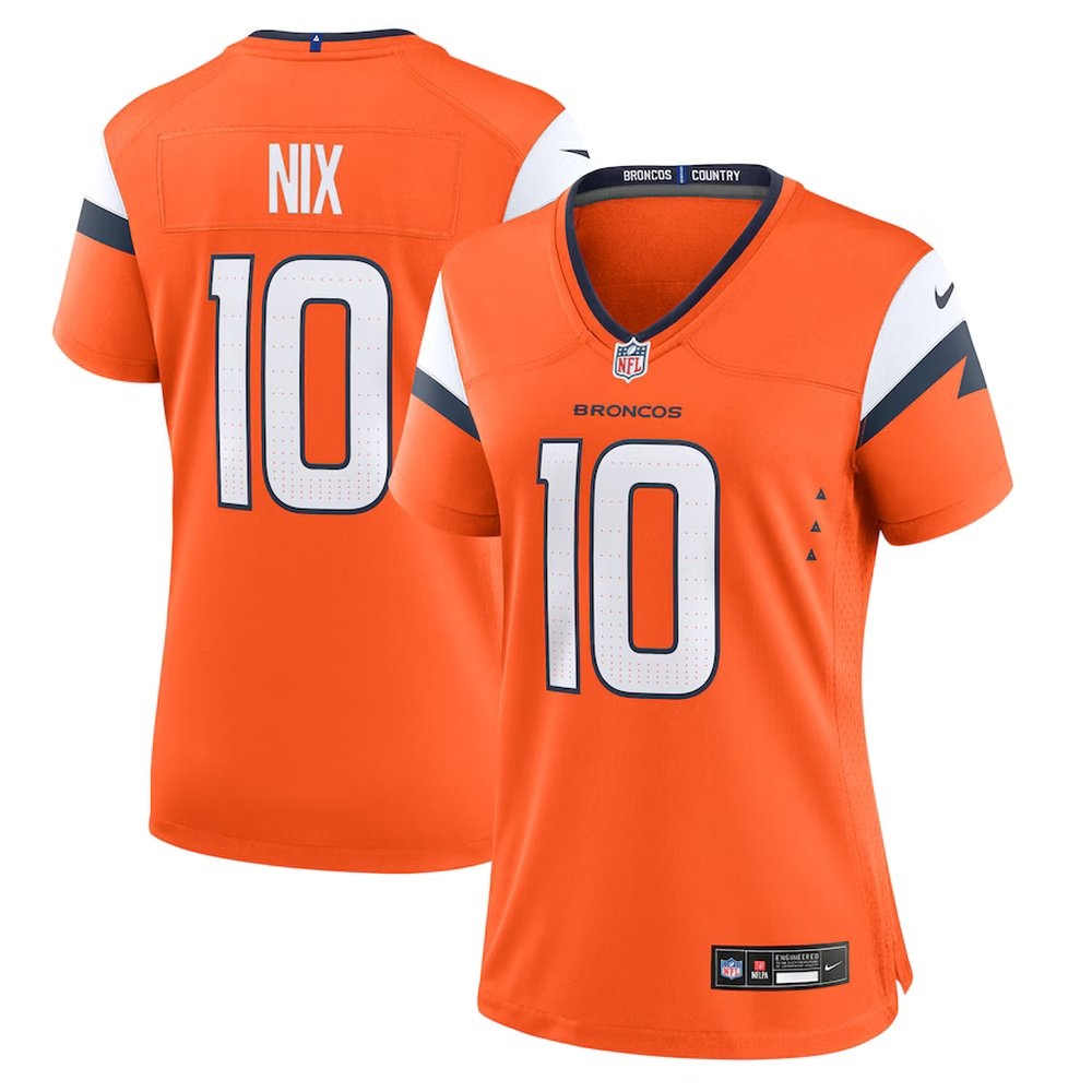 Women's Denver Broncos #10 Bo Nix Orange Game Jersey Women's Denver Broncos #10 Bo Nix Orange Game Jersey