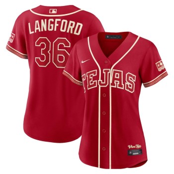 Women's Texas Rangers #36 Wyatt Langford Nike Red 2026 City Connect Stadium Jersey Women's Texas Rangers #36 Wyatt Langford Nike Red 2026 City Connect Stadium Jersey