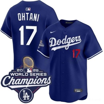 Men's Los Angeles Dodgers #17 Shohei Ohtani Royal 2025 World Series Champions Home Limited Jersey Men's Los Angeles Dodgers #17 Shohei Ohtani Royal 2025 World Series Champions Home Limited Jersey