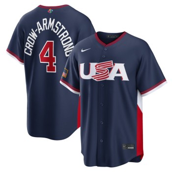 Men's USA Baseball #4 Pete Crow-Armstrong Navy 2026 World Baseball Classic Road Stadium Jersey Men's USA Baseball #4 Pete Crow-Armstrong Navy 2026 World Baseball Classic Road Stadium Jersey