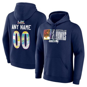 Men's Seattle Seahawks College Navy Super Bowl LX Custom Name & Number Hoodie