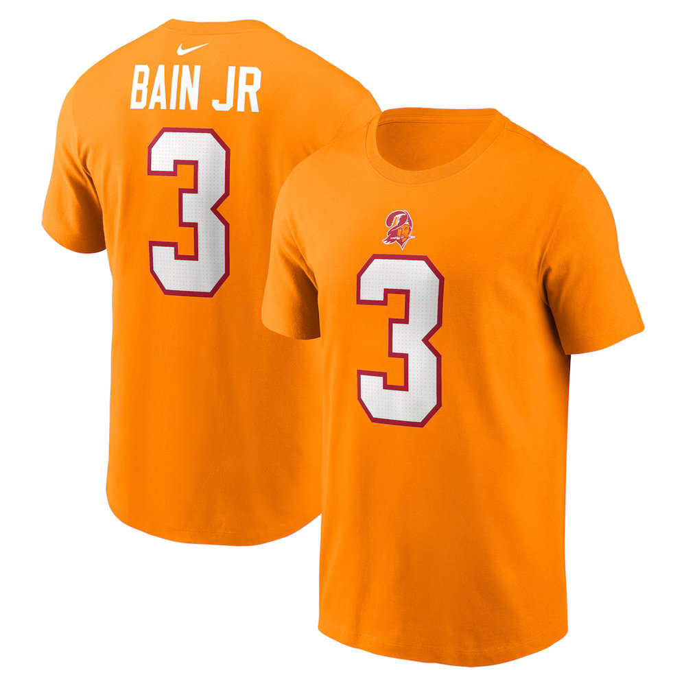 Men's Tampa Bay Buccaneers #3 Rueben Bain Jr. Nike Orange 2026 NFL Draft Name & Number T-Shirt Men's Tampa Bay Buccaneers #3 Rueben Bain Jr. Nike Orange 2026 NFL Draft Name & Number T-Shirt