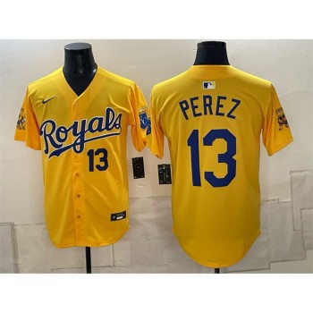 Youth Kansas City Royals #13 Salvador Perez Gold Sluggerrr Patch Vapor Limited Jersey Youth Kansas City Royals #13 Salvador Perez Gold Sluggerrr Patch Vapor Limited Jersey