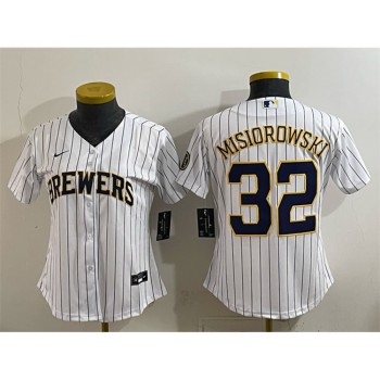 Women's Milwaukee Brewers #32 Jacob Misiorowski White Cool Base Stitched Jersey Women's Milwaukee Brewers #32 Jacob Misiorowski White Cool Base Stitched Jersey