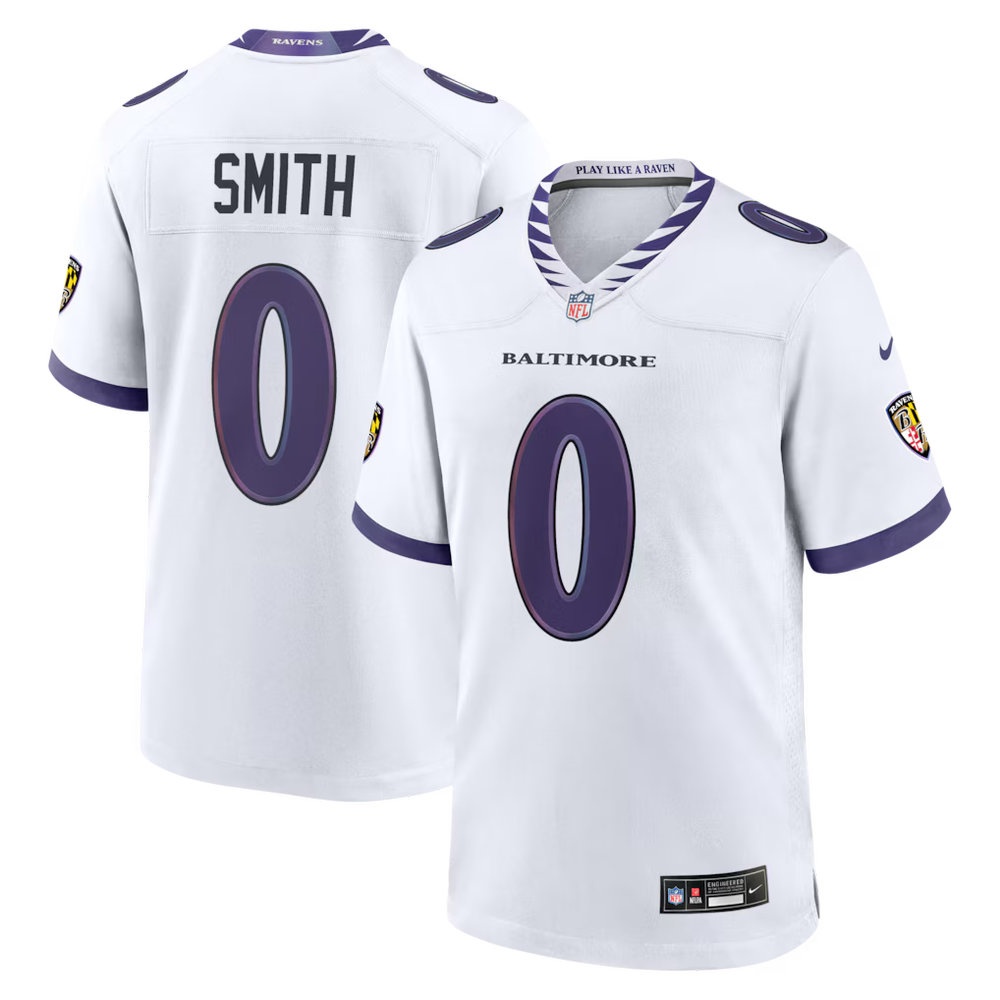 Men's Baltimore Ravens #0 Roquan Smith White Game Jersey Men's Baltimore Ravens #0 Roquan Smith White Game Jersey