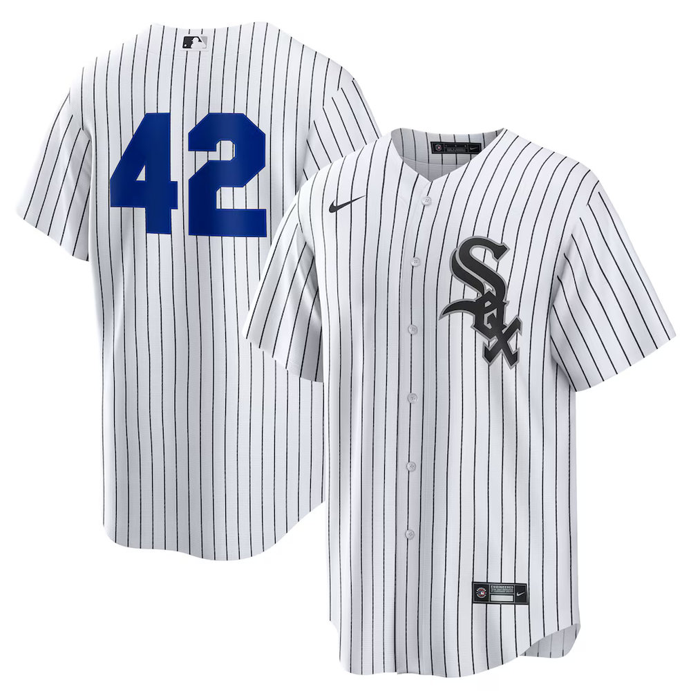 Men's Chicago White Sox #42 Jackie Robinson Nike White Home 2025 Jackie Robinson Day Replica Jersey Men's Chicago White Sox #42 Jackie Robinson Nike White Home 2025 Jackie Robinson Day Replica Jersey