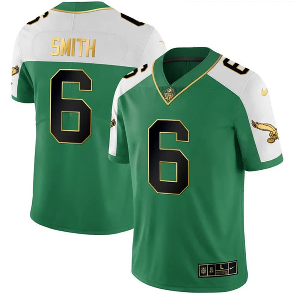 Youth Philadelphia Eagles #6 DeVonta Smith Kelly Green Alternate Gold Vapor Limited Jersey Youth Philadelphia Eagles #6 DeVonta Smith Kelly Green Alternate Gold Vapor Limited Jersey
