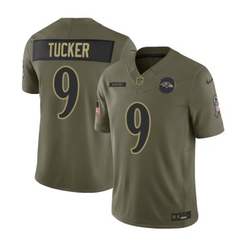 Men's Baltimore Ravens #9 Justin Tucker Nike Olive 2025 Salute to Service Retired Limited Jersey Men's Baltimore Ravens #9 Justin Tucker Nike Olive 2025 Salute to Service Retired Limited Jersey