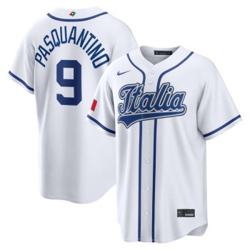 Men's Italy Baseball #9 Vinnie Pasquantino Nike White 2026 World Baseball Classic Home Stadium Jersey Men's Italy Baseball #9 Vinnie Pasquantino Nike White 2026 World Baseball Classic Home Stadium Jersey