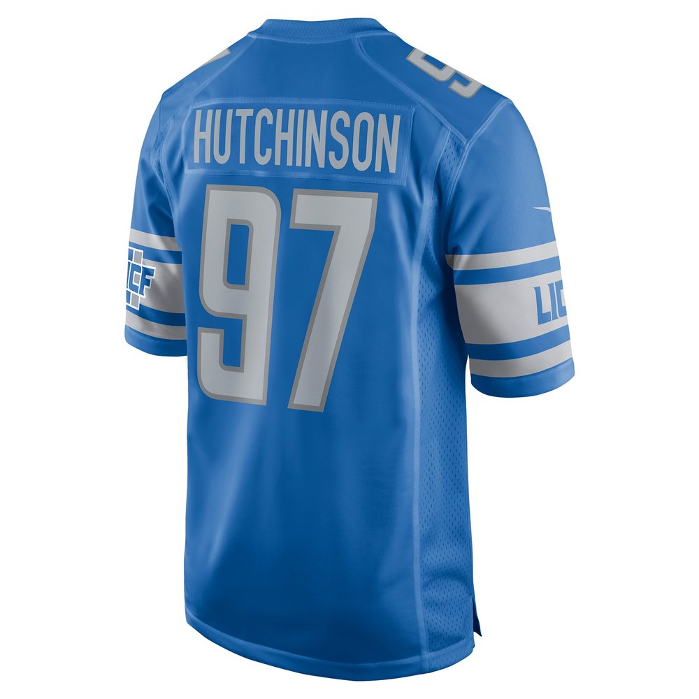 Men's Detroit Lions #97 Aidan Hutchinson Blue Player Game Jersey