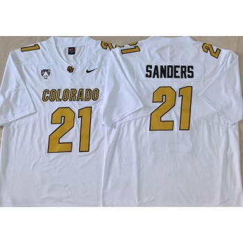 Men's Colorado Buffaloes  White #21 Sanders Stitched Jersey