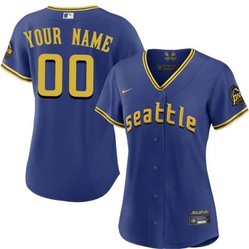 Women's Seattle Mariners Royal City Connect Custom Jersey Women's Seattle Mariners Royal City Connect Custom Jersey