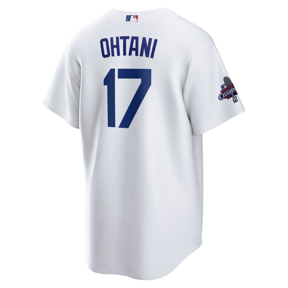Men's Los Angeles Dodgers #17 Shohei Ohtani White 2024 World Series Champions Big &Tall Replica Player Jersey