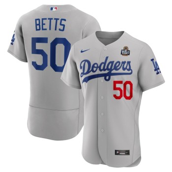 Men's Los Angeles Dodgers #50 Mookie Betts Gray 2024 World Series Alternate Authentic Player Jersey Men's Los Angeles Dodgers #50 Mookie Betts Gray 2024 World Series Alternate Authentic Player Jersey