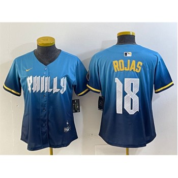 Women's Philadelphia Phillies #18 Johan Rojas Blue 2024 City Connect Limited Stitched Baseball Jersey Women's Philadelphia Phillies #18 Johan Rojas Blue 2024 City Connect Limited Stitched Baseball Jersey