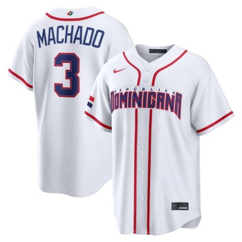 Men's Dominican Republic Baseball #3 Manny Machado White 2026 World Baseball Classic Home Stadium Jersey Men's Dominican Republic Baseball #3 Manny Machado White 2026 World Baseball Classic Home Stadium Jersey
