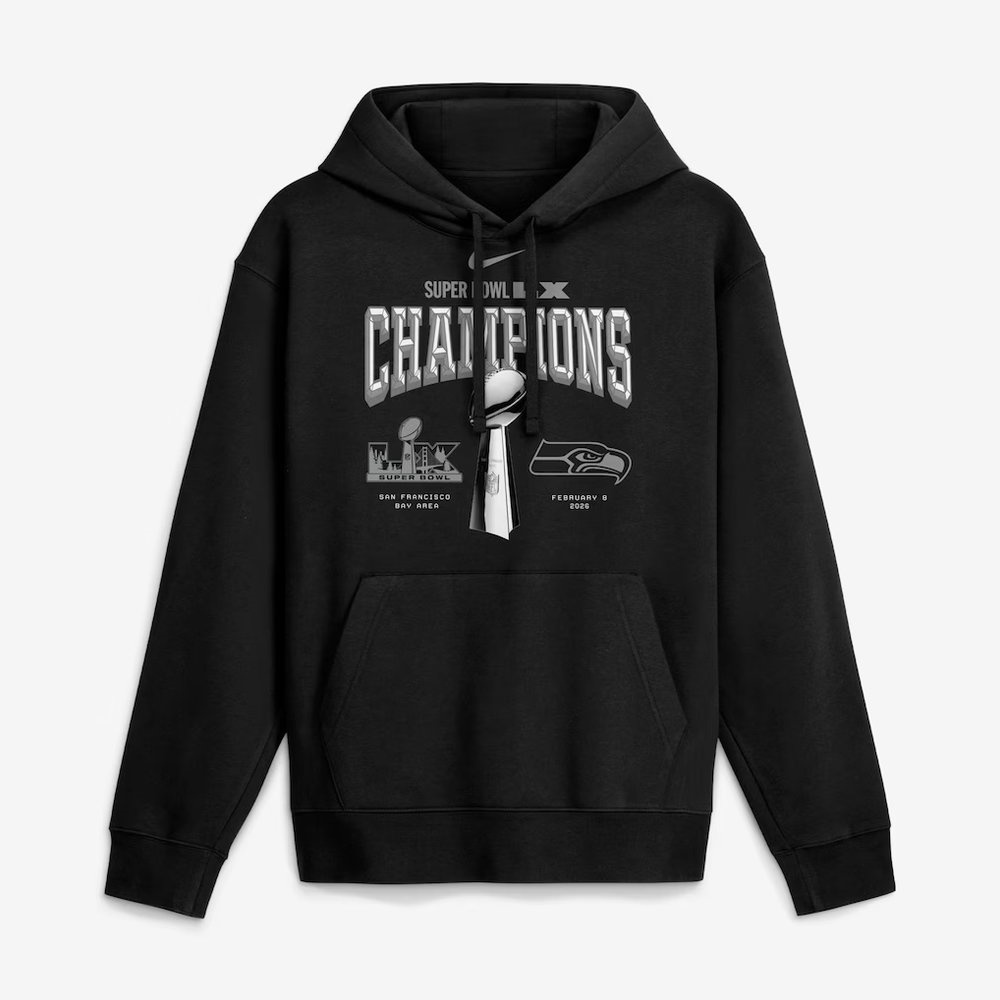 Men's Seattle Seahawks Black Super Bowl LX Champions Locker Room Trophy Collection Fleece Hoodie