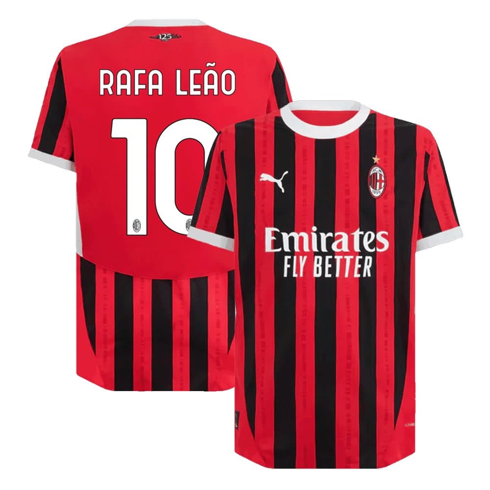 Men's RAFA LEÃO #10 AC Milan Home Authentic Soccer Jersey - UCL 2024/25