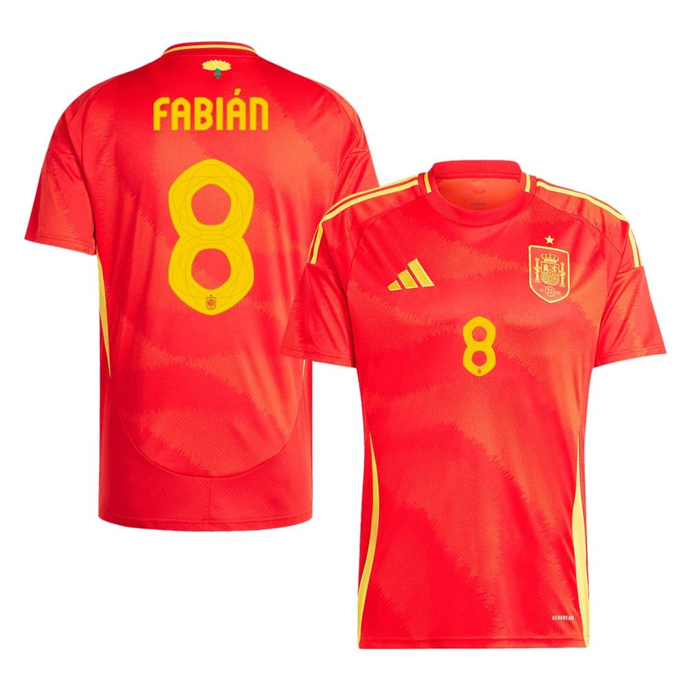 Men's FABIáN #8 Spain Home Replica Soccer Jersey EURO 2024 Men's FABIáN #8 Spain Home Replica Soccer Jersey EURO 2024