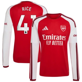 Men's RICE #41 Arsenal Home Replica Long Sleeve Jersey 2026/27 Men's RICE #41 Arsenal Home Replica Long Sleeve Jersey 2026/27