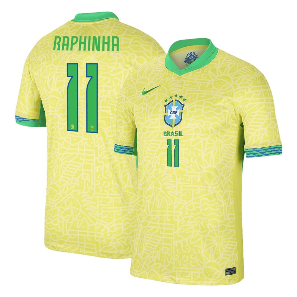 Men's RAPHINHA #11 Brazil Home Replica Soccer Jersey Copa America 2024