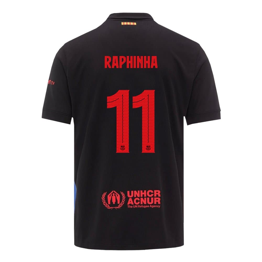 Men's RAPHINHA #11 Barcelona Away Replica Soccer Jersey - UCL (Spotify Logo Without Text) 2024/25