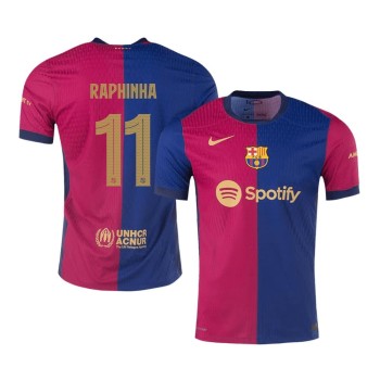 Men's RAPHINHA #11 Barcelona Home Authentic Soccer Jersey- UCL 2024/25
