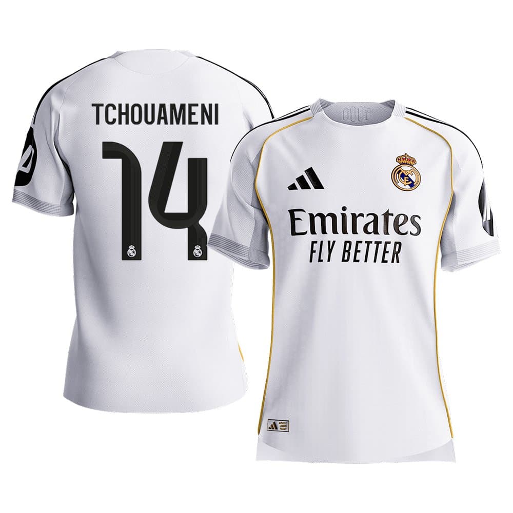 Men's TCHOUAMENI #14 Real Madrid Home Authentic Soccer Jersey 2025/26 Men's TCHOUAMENI #14 Real Madrid Home Authentic Soccer Jersey 2025/26