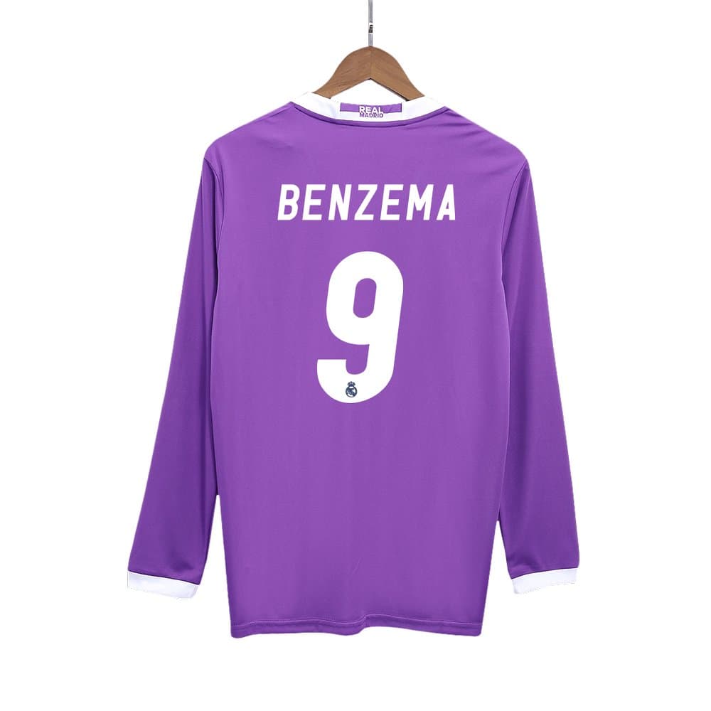 Men's BENZEMA #9 Real Madrid Away Long Sleeve Retro Soccer Jersey 2016/17 Men's BENZEMA #9 Real Madrid Away Long Sleeve Retro Soccer Jersey 2016/17