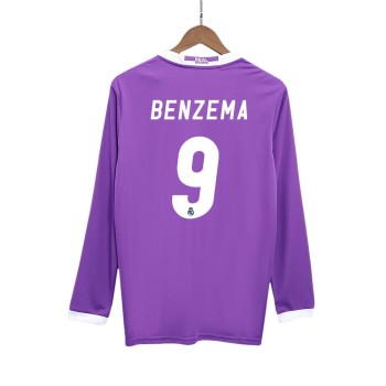 Men's BENZEMA #9 Real Madrid Away Long Sleeve Retro Soccer Jersey 2016/17 Men's BENZEMA #9 Real Madrid Away Long Sleeve Retro Soccer Jersey 2016/17