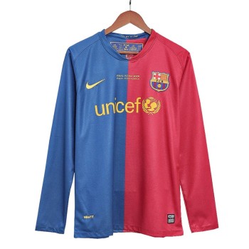 Men's Barcelona Home Long Sleeve Retro Soccer Jersey - UCL Final 2008/09
