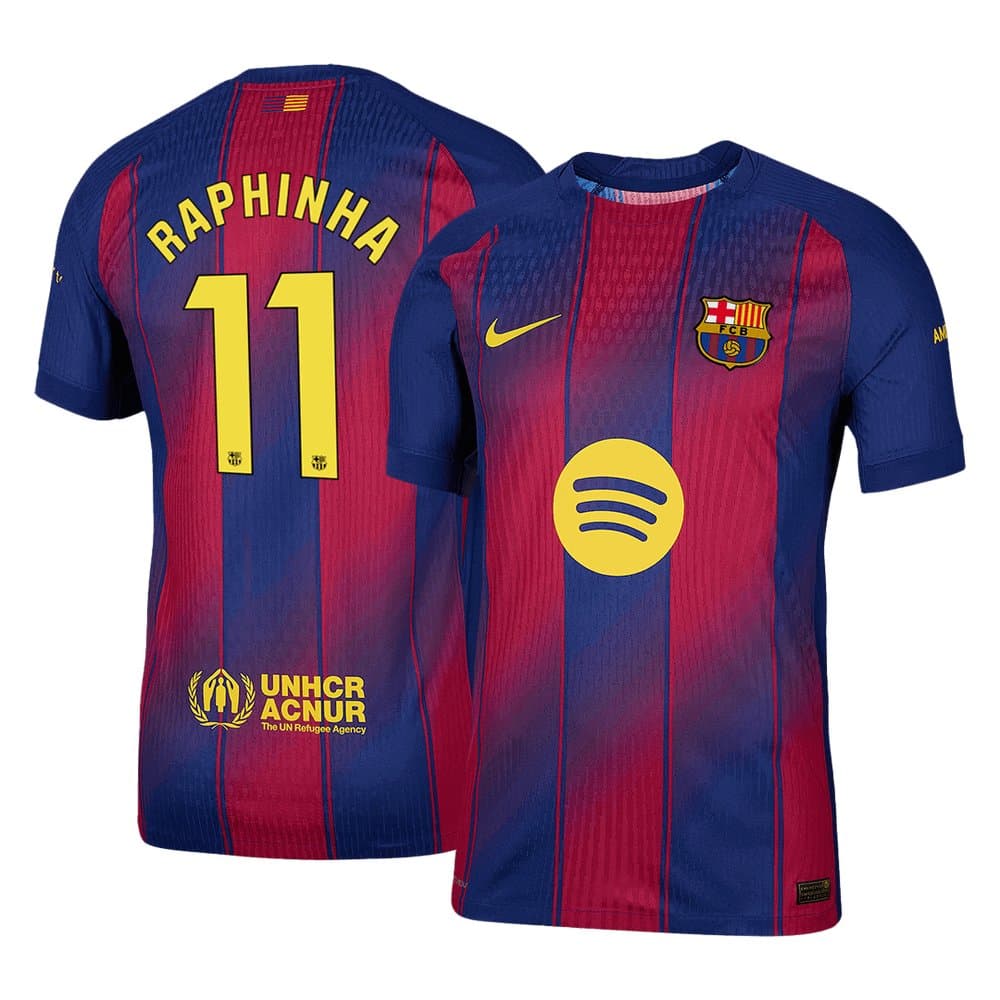 Men's RAPHINHA #11 Barcelona Home Authentic Soccer Jersey 2025/26