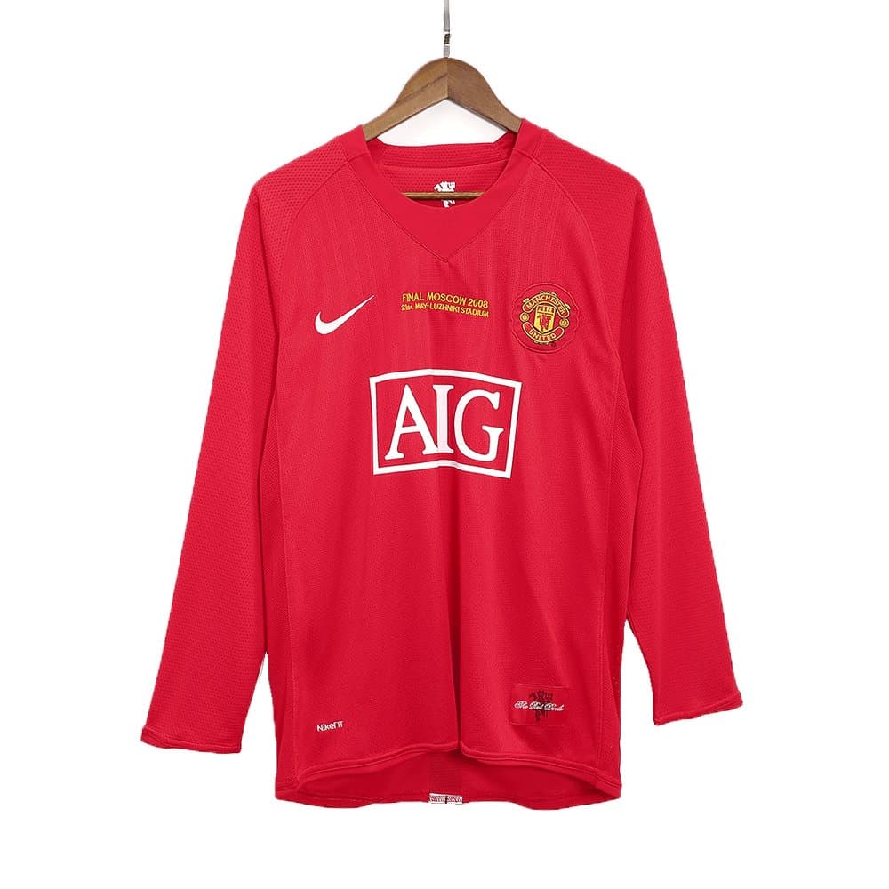 Men's ROONEY #10 Manchester United Home Long Sleeve Retro Soccer Jersey - UCL Final 2007/08