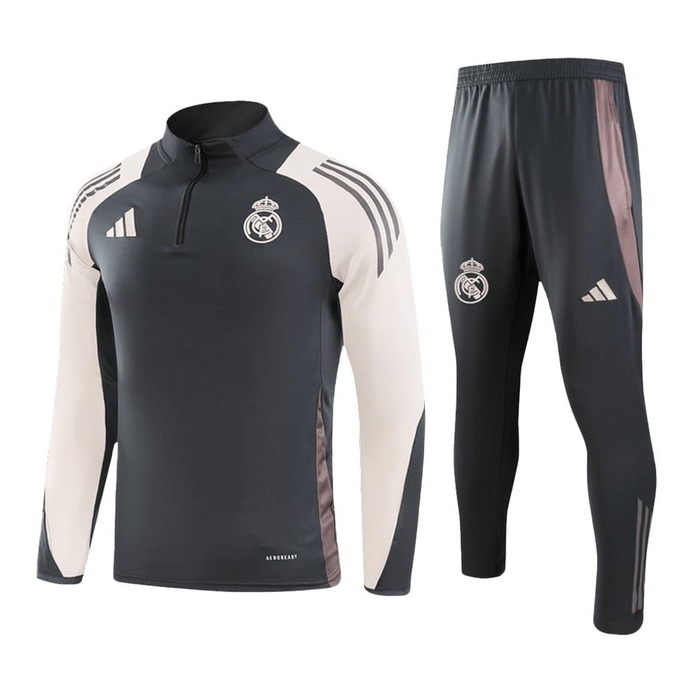 Men's Real Madrid 1/4 Zip Tracksuit Gray 2024/25 Men's Real Madrid 1/4 Zip Tracksuit Gray 2024/25
