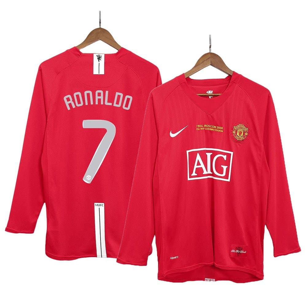 Men's RONALDO #7 Manchester United Home Long Sleeve Retro Soccer Jersey - UCL Final 2007/08