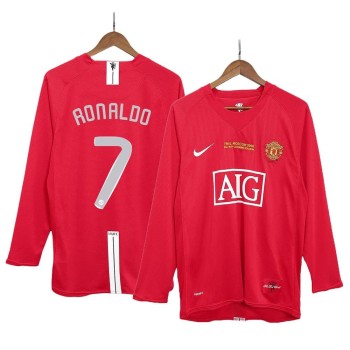 Men's RONALDO #7 Manchester United Home Long Sleeve Retro Soccer Jersey - UCL Final 2007/08
