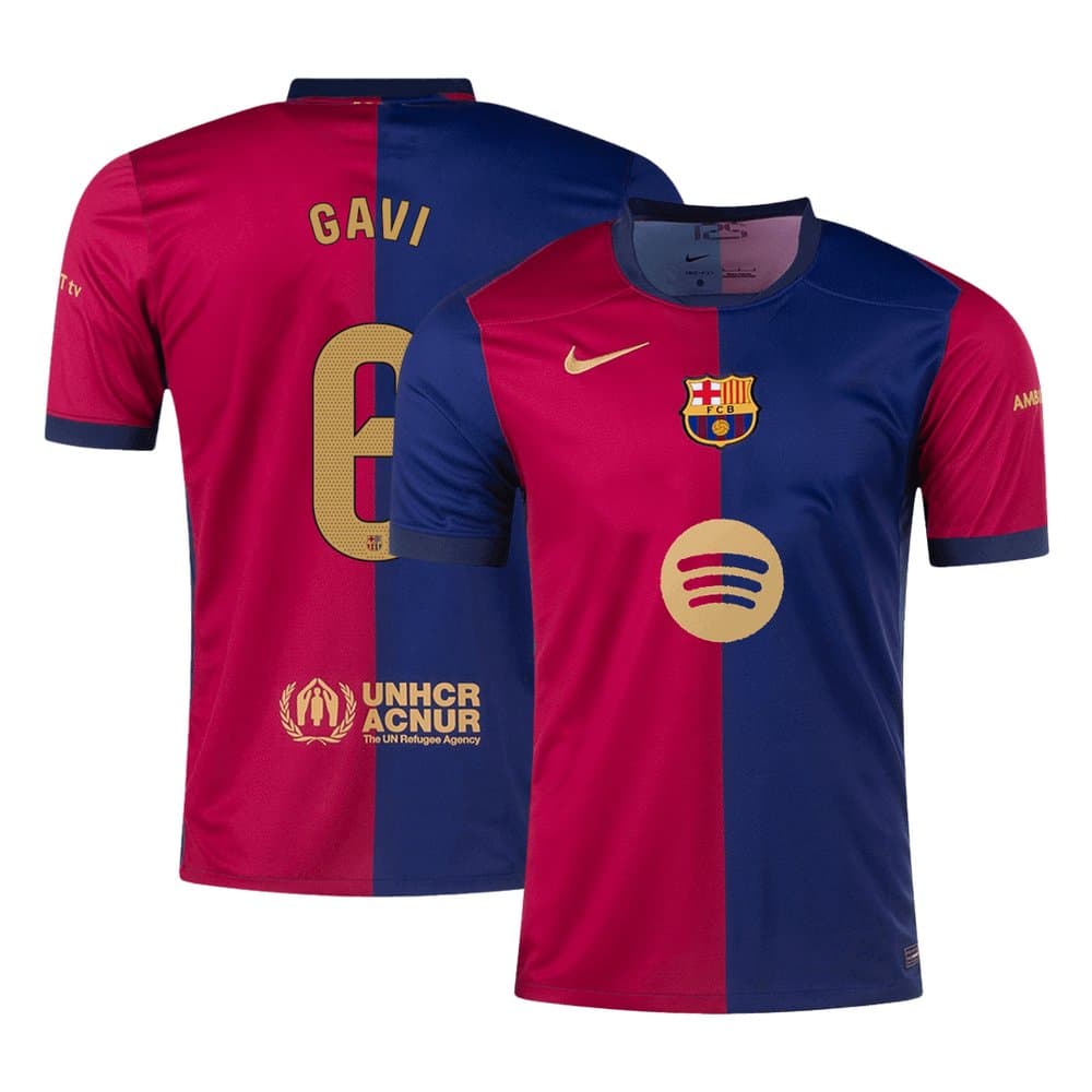 Men's GAVI #6 Barcelona Home Replica Soccer Jersey - Spotify Logo Without Text 2024/25