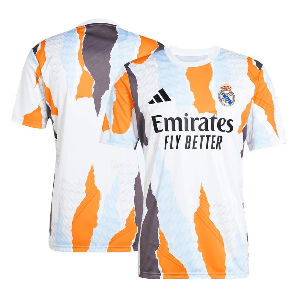 Men's Real Madrid Pre-Match Replica Soccer Jersey White 2024/25 Men's Real Madrid Pre-Match Replica Soccer Jersey White 2024/25