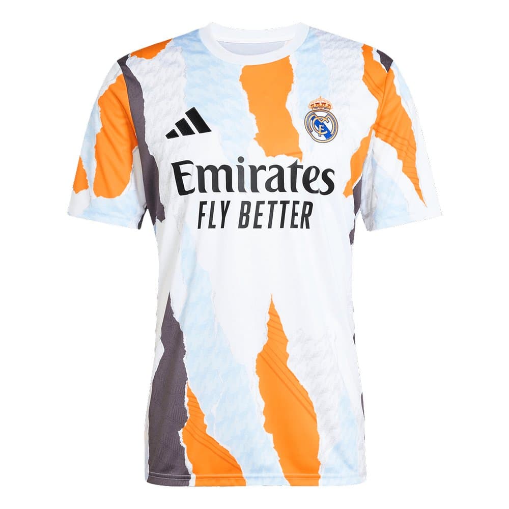 Men's Real Madrid Pre-Match Replica Soccer Jersey White 2024/25 Men's Real Madrid Pre-Match Replica Soccer Jersey White 2024/25