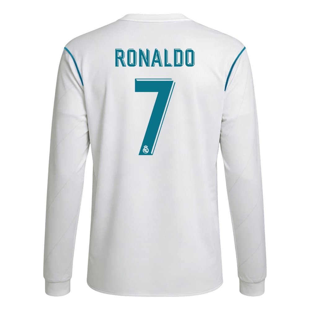 Men's RONALDO #7 Real Madrid Home Long Sleeve Retro Soccer Jersey 2017/18 Men's RONALDO #7 Real Madrid Home Long Sleeve Retro Soccer Jersey 2017/18