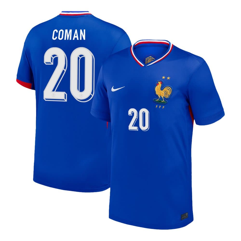 Men's COMAN #20 France Home Replica Soccer Jersey 2024