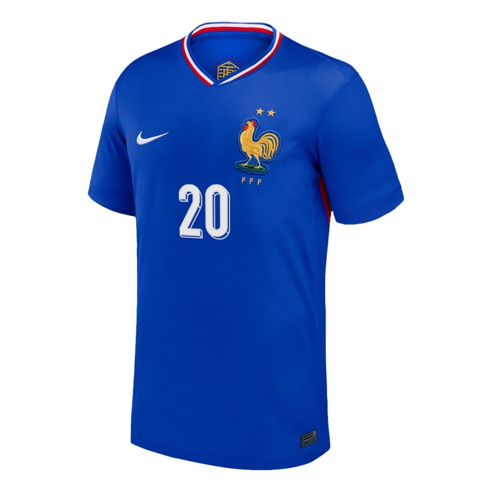 Men's COMAN #20 France Home Replica Soccer Jersey 2024