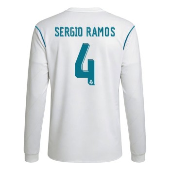 Men's SERGIO RAMOS #4 Real Madrid Home Long Sleeve Retro Soccer Jersey 2017/18 Men's SERGIO RAMOS #4 Real Madrid Home Long Sleeve Retro Soccer Jersey 2017/18