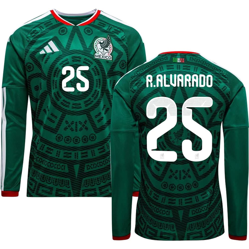 Men's R.ALVARADO #25 Mexico Home Replica Long Sleeve Jersey World Cup 2026
