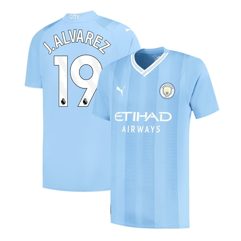 Men's J.ALVAREZ #19 Manchester City Home Replica Soccer Jersey 2023/24