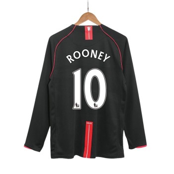 Men's ROONEY #10 Manchester United Away Long Sleeve Retro Soccer Jersey 2007/08